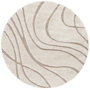 SAFAVIEH Florida Tamzen Abstract Shag Area Rug, Cream/Beige, 12' x 12' Round