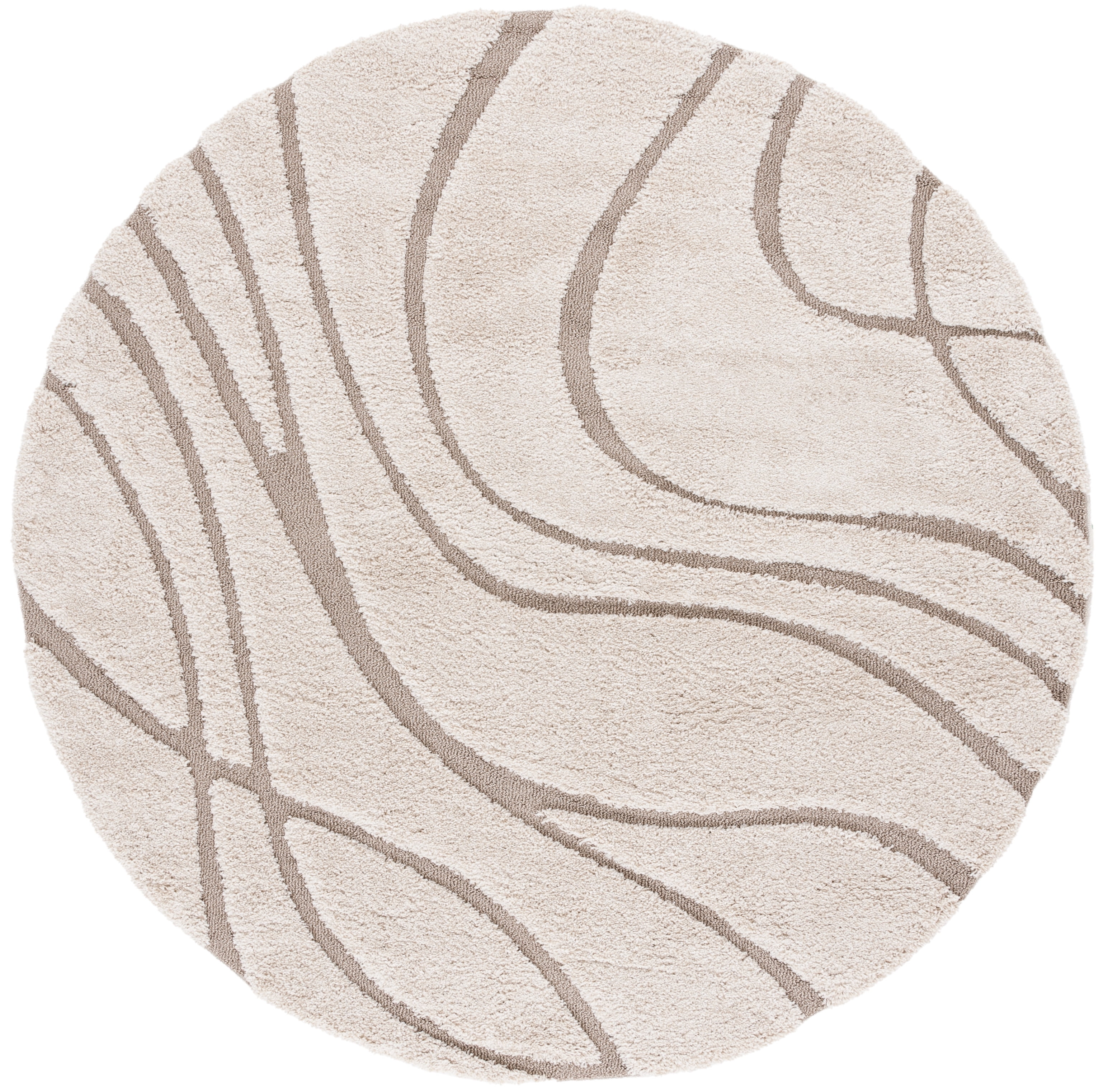 SAFAVIEH Florida Tamzen Abstract Shag Area Rug, Cream/Beige, 3' x 3' Round
