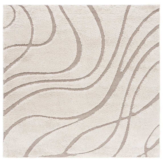 SAFAVIEH Florida Tamzen Abstract Shag Area Rug, Cream/Beige, 3' x 3' Square