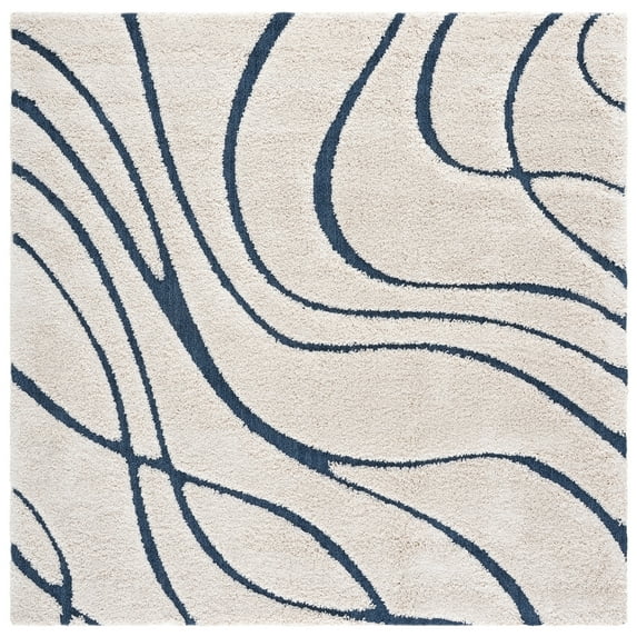 SAFAVIEH Florida Tamzen Abstract Shag Area Rug, Cream/Blue, 4' x 4' Square
