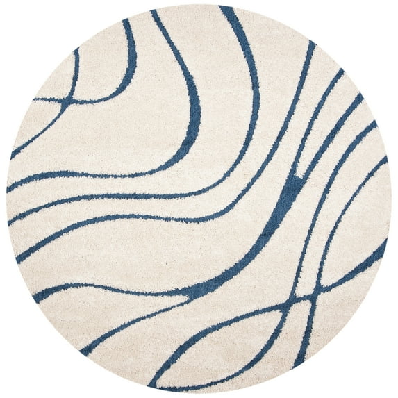 SAFAVIEH Florida Tamzen Abstract Shag Area Rug, Cream/Blue, 6'7" x 6'7" Round