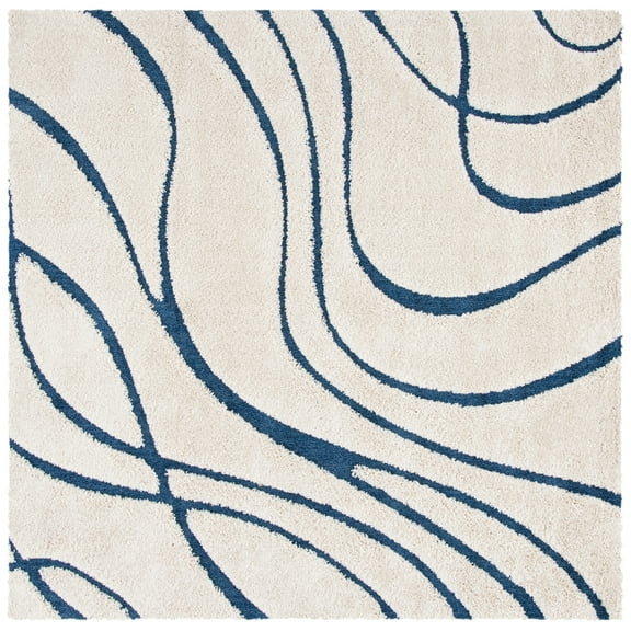 SAFAVIEH Florida Tamzen Abstract Shag Area Rug, Cream/Blue, 6'7" x 6'7" Square