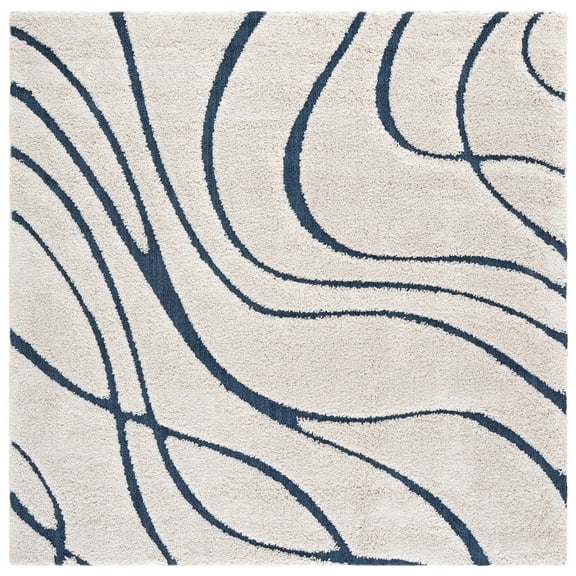 SAFAVIEH Florida Tamzen Abstract Shag Area Rug, Cream/Blue, 9' x 9' Square