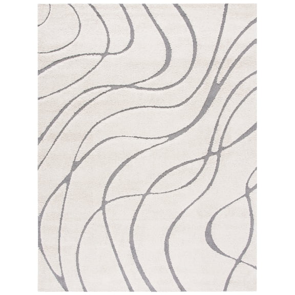 SAFAVIEH Florida Tamzen Abstract Shag Area Rug, Cream/Grey, 10' x 10' Square