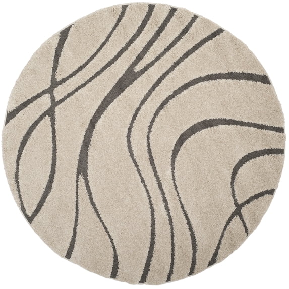 SAFAVIEH Florida Tamzen Abstract Shag Area Rug, Cream/Grey, 4' x 4' Round