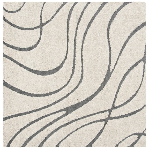 SAFAVIEH Florida Tamzen Abstract Shag Area Rug, Cream/Grey, 4' x 4' Square