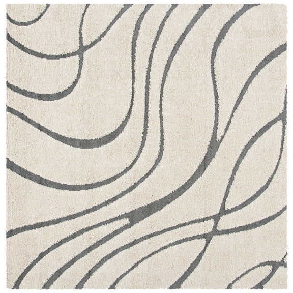 SAFAVIEH Florida Tamzen Abstract Shag Area Rug, Cream/Grey, 6'7" x 6'7" Square