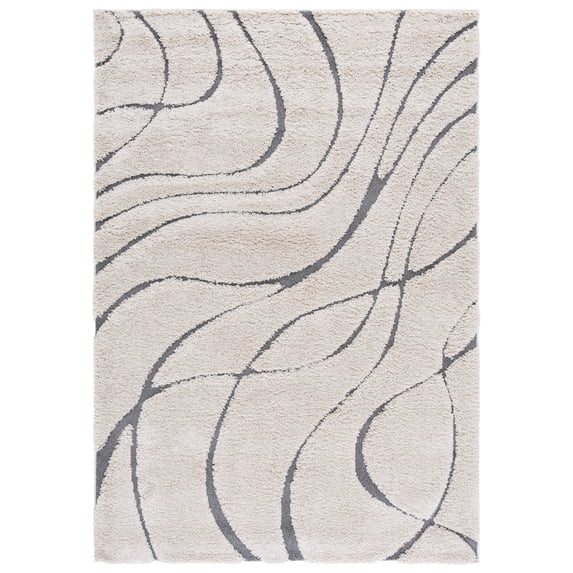 SAFAVIEH Florida Tamzen Abstract Shag Area Rug, Cream/Grey, 6' x 8'