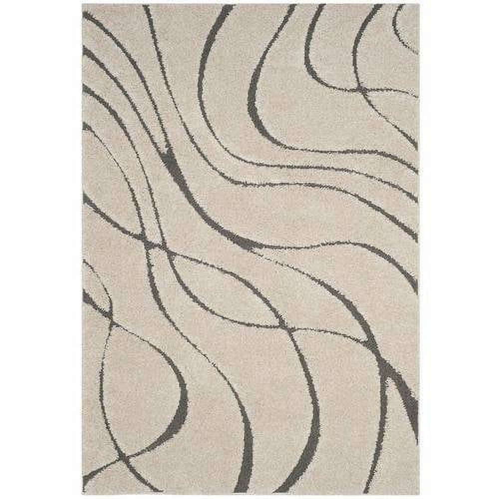 Sculpted Cream & Grey Abstract Shag Rug 8' x 10'