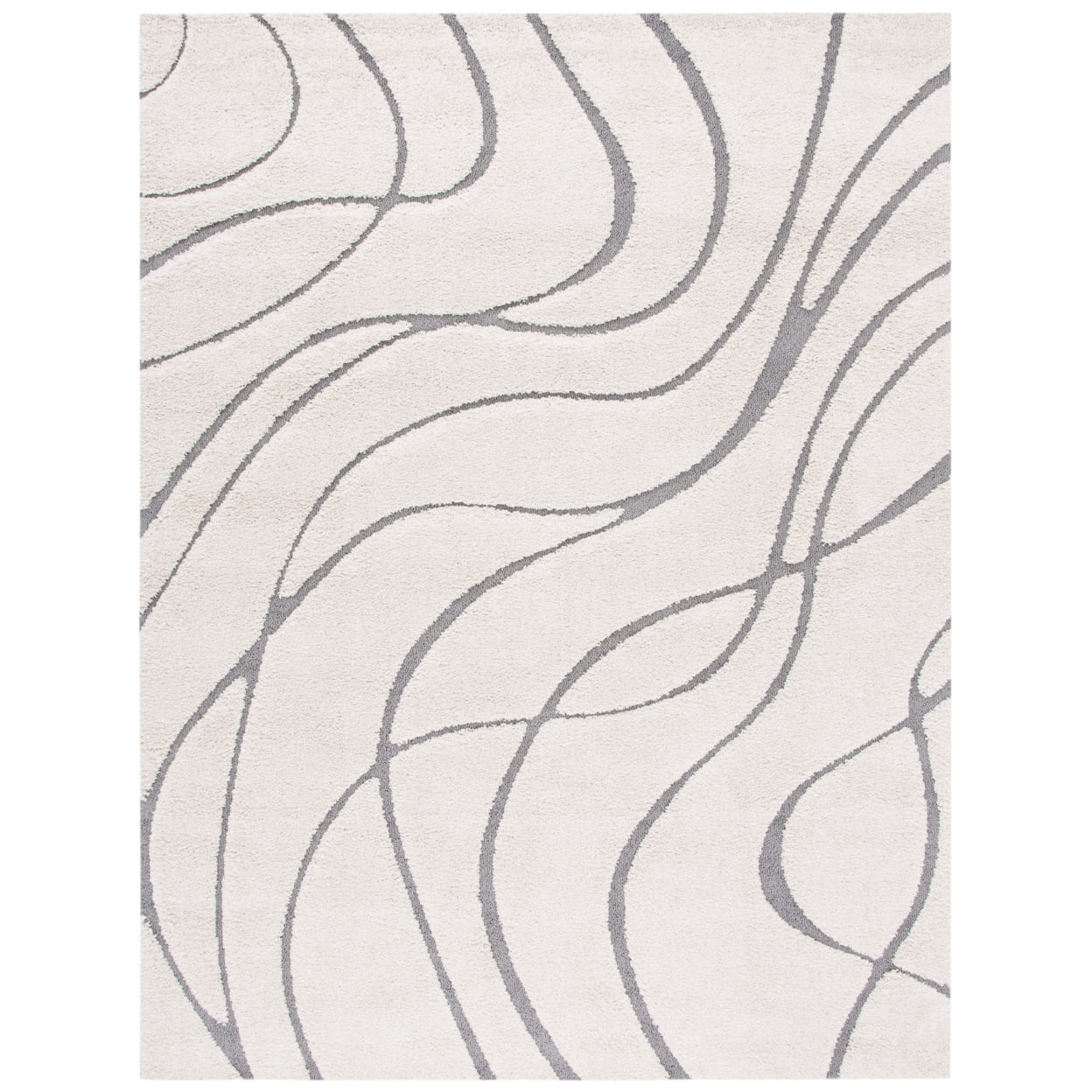 Cream and Gray Square Synthetic Shag Area Rug, 8' x 8'