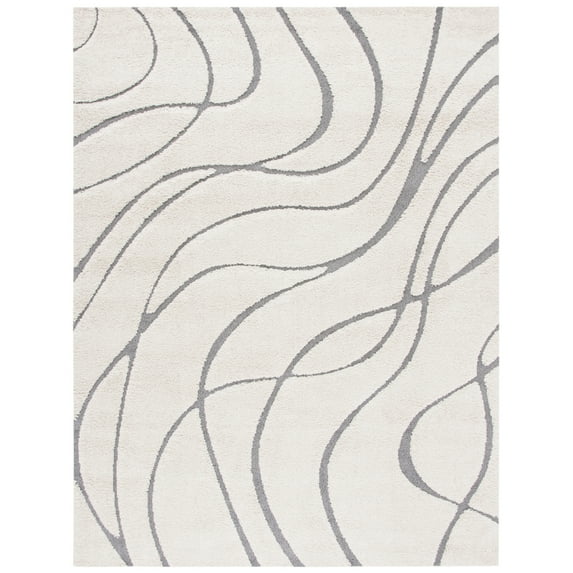 SAFAVIEH Florida Tamzen Abstract Shag Area Rug, Cream/Grey, 8' x 8' Square