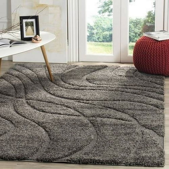 SAFAVIEH Florida Tamzen Abstract Shag Area Rug, Grey, 6'7" x 6'7" Round