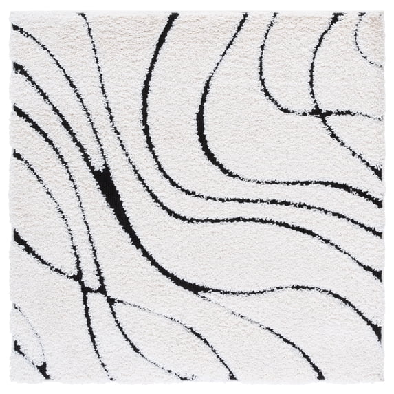 SAFAVIEH Florida Tamzen Abstract Shag Area Rug, Ivory/Black, 10' x 10' Square