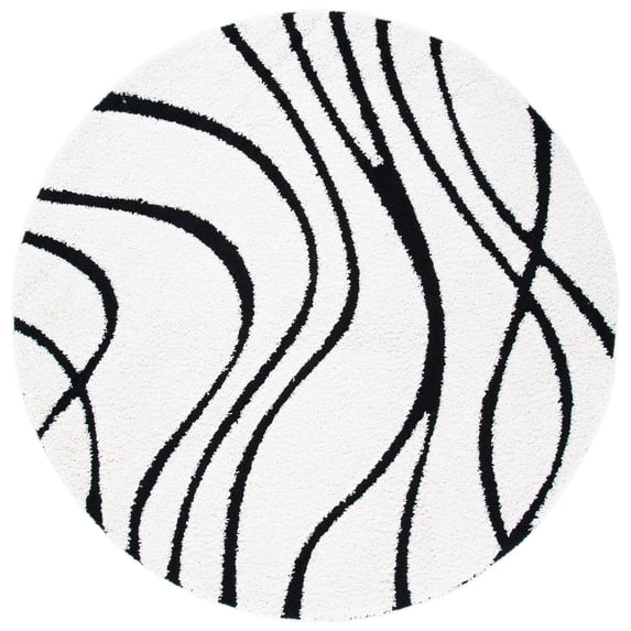 SAFAVIEH Florida Tamzen Abstract Shag Area Rug, Ivory/Black, 12' x 12' Round