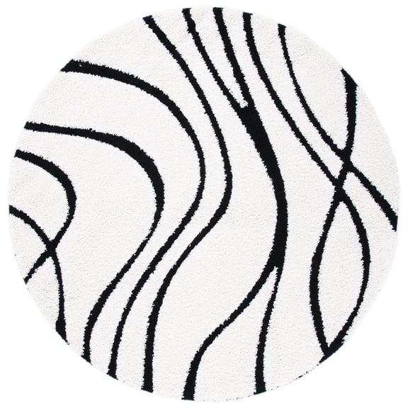 SAFAVIEH Florida Tamzen Abstract Shag Area Rug, Ivory/Black, 12' x 12' Round
