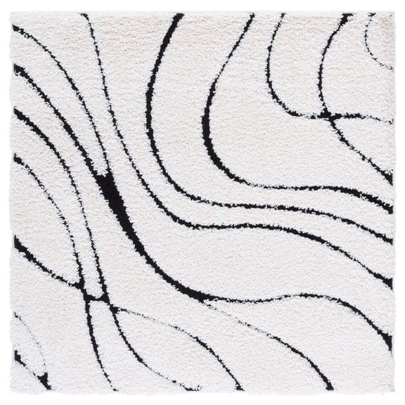 SAFAVIEH Florida Tamzen Abstract Shag Area Rug, Ivory/Black, 12' x 12' Square