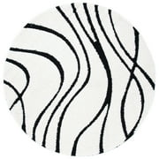 SAFAVIEH Florida Tamzen Abstract Shag Area Rug, Ivory/Black, 3' x 3' Round