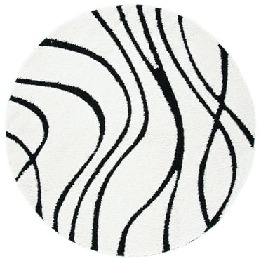 SAFAVIEH Florida Tamzen Abstract Shag Area Rug, Ivory/Black, 3' x 3' Round