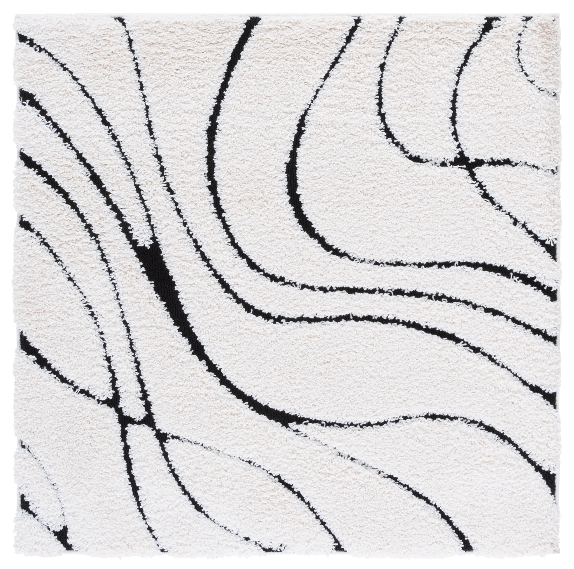 SAFAVIEH Florida Tamzen Abstract Shag Area Rug, Ivory/Black, 3' x 3' Square