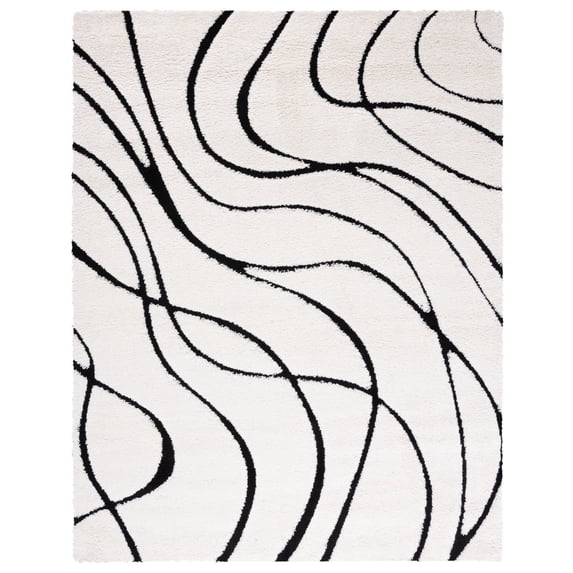 SAFAVIEH Florida Tamzen Abstract Shag Area Rug, Ivory/Black, 4' x 4' Round