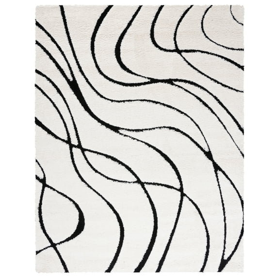 SAFAVIEH Florida Tamzen Abstract Shag Area Rug, Ivory/Black, 4' x 4' Square