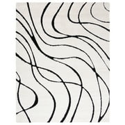 SAFAVIEH Florida Tamzen Abstract Shag Area Rug, Ivory/Black, 5' x 5' Square