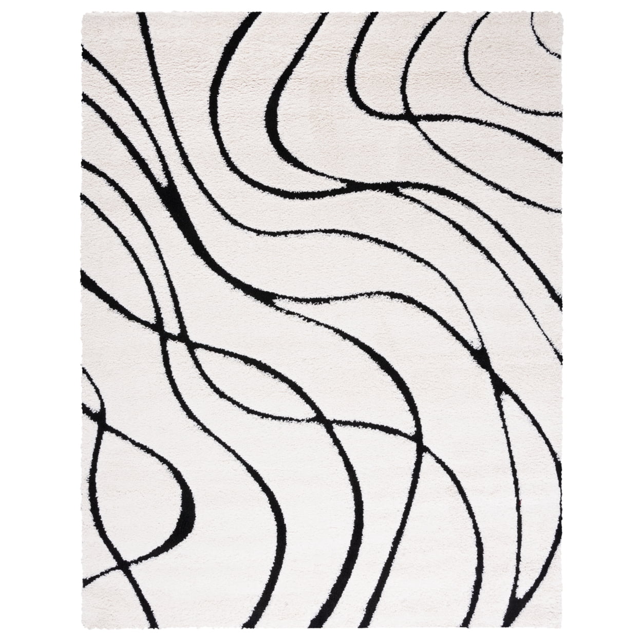 SAFAVIEH Florida Tamzen Abstract Shag Area Rug, Ivory/Black, 6'7" x 6'7" Square