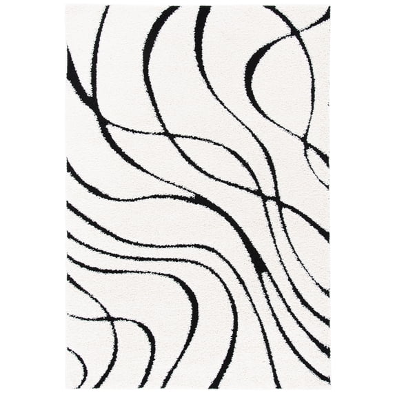 SAFAVIEH Florida Tamzen Abstract Shag Area Rug, Ivory/Black, 6' x 8'