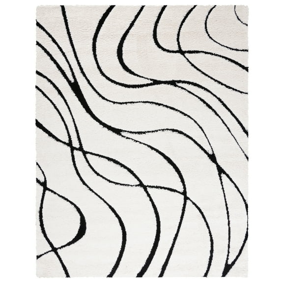 SAFAVIEH Florida Tamzen Abstract Shag Area Rug, Ivory/Black, 8' x 10'