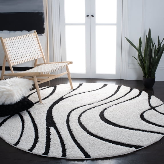 SAFAVIEH Florida Tamzen Abstract Shag Area Rug, Ivory/Black, 9'6" x 13'