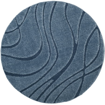 SAFAVIEH Florida Tamzen Abstract Shag Area Rug, Light Blue/Blue, 10' x 10' Round