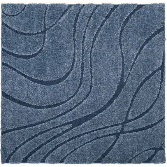 SAFAVIEH Florida Tamzen Abstract Shag Area Rug, Light Blue/Blue, 10' x 10' Square
