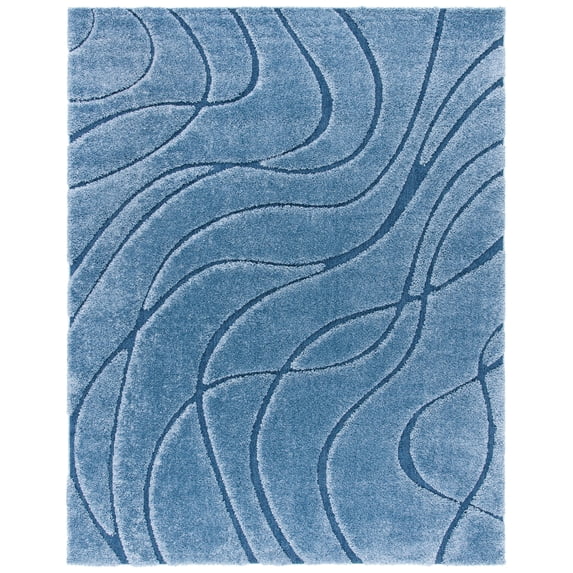 SAFAVIEH Florida Tamzen Abstract Shag Area Rug, Light Blue/Blue, 11' x 15'