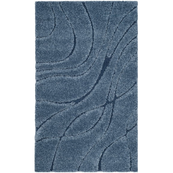 SAFAVIEH Florida Tamzen Abstract Shag Area Rug, Light Blue/Blue, 2'3" x 4'