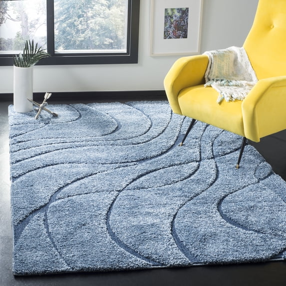 SAFAVIEH Florida Tamzen Abstract Shag Area Rug, Light Blue/Blue, 3'3" x 5'3"