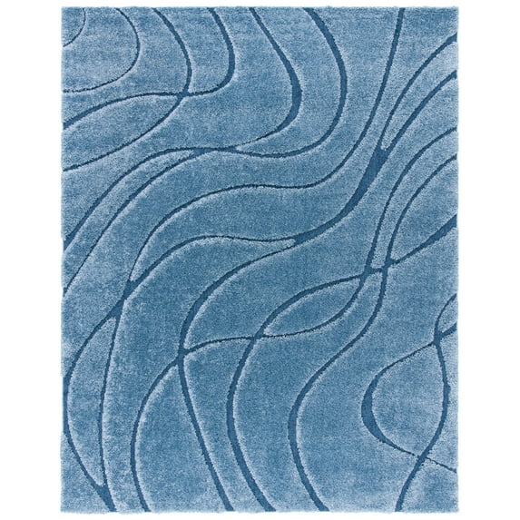 SAFAVIEH Florida Tamzen Abstract Shag Area Rug, Light Blue/Blue, 4' x 4' Round