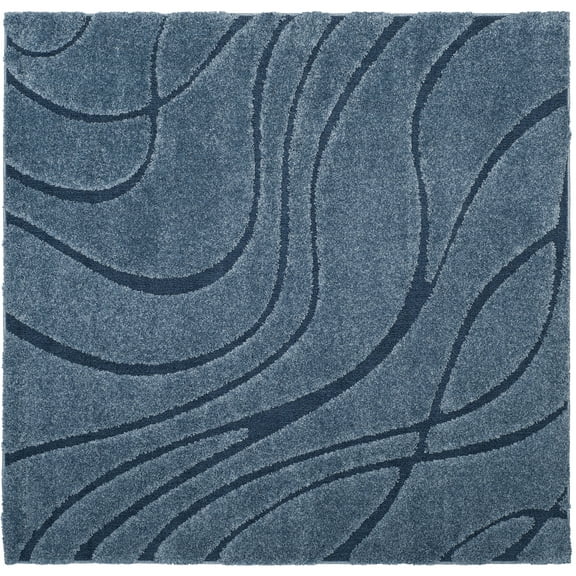 SAFAVIEH Florida Tamzen Abstract Shag Area Rug, Light Blue/Blue, 4' x 4' Square