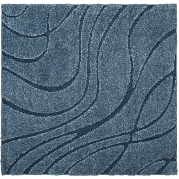 SAFAVIEH Florida Tamzen Abstract Shag Area Rug, Light Blue/Blue, 5' x 5' Square