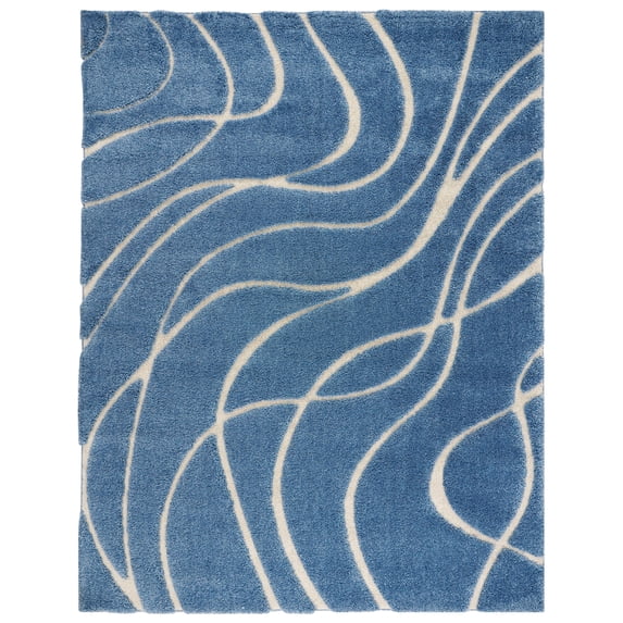 SAFAVIEH Florida Tamzen Abstract Shag Area Rug, Light Blue/Cream, 11' x 15'