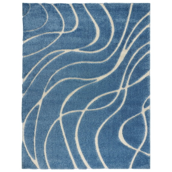 SAFAVIEH Florida Tamzen Abstract Shag Area Rug, Light Blue/Cream, 4' x 4' Round