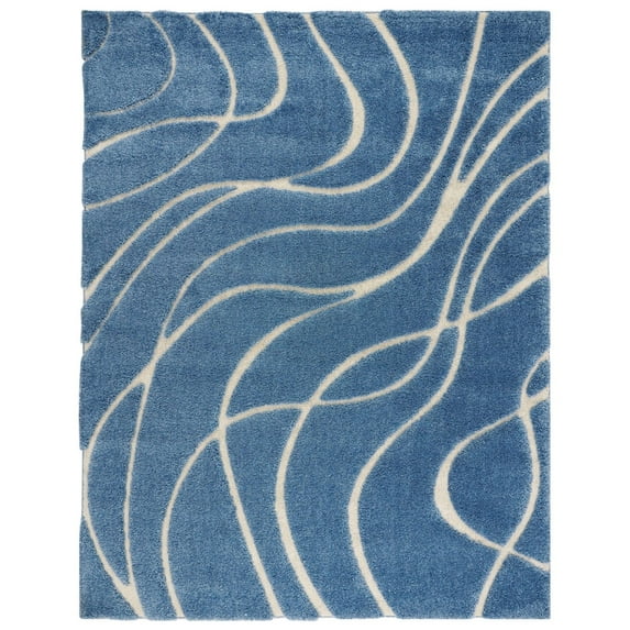SAFAVIEH Florida Tamzen Abstract Shag Area Rug, Light Blue/Cream, 5' x 5' Square