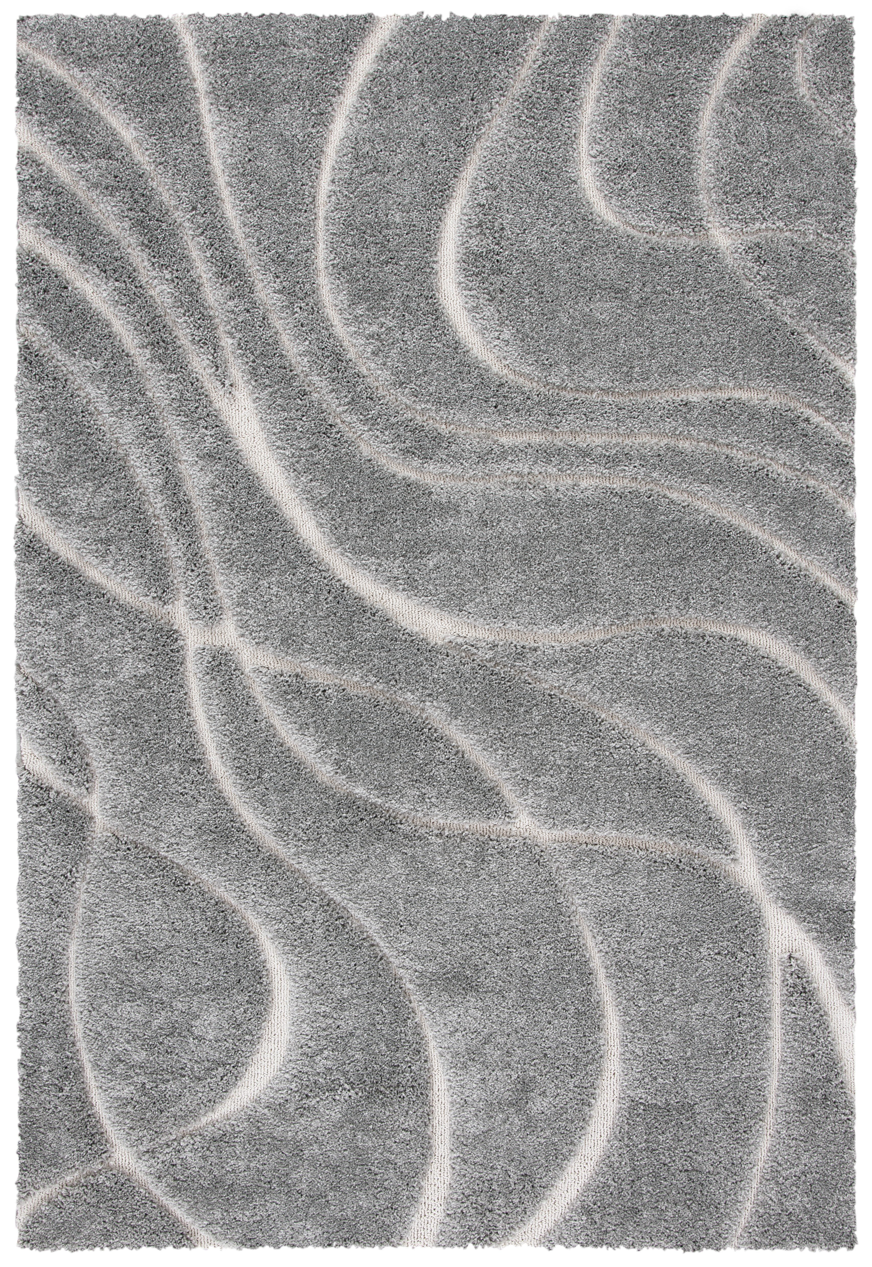 Light Grey and Ivory Synthetic Shag Area Rug