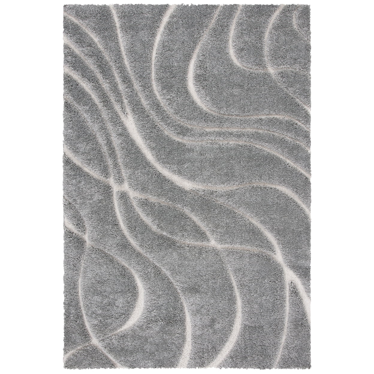 Light Grey and Ivory Synthetic Shag Area Rug