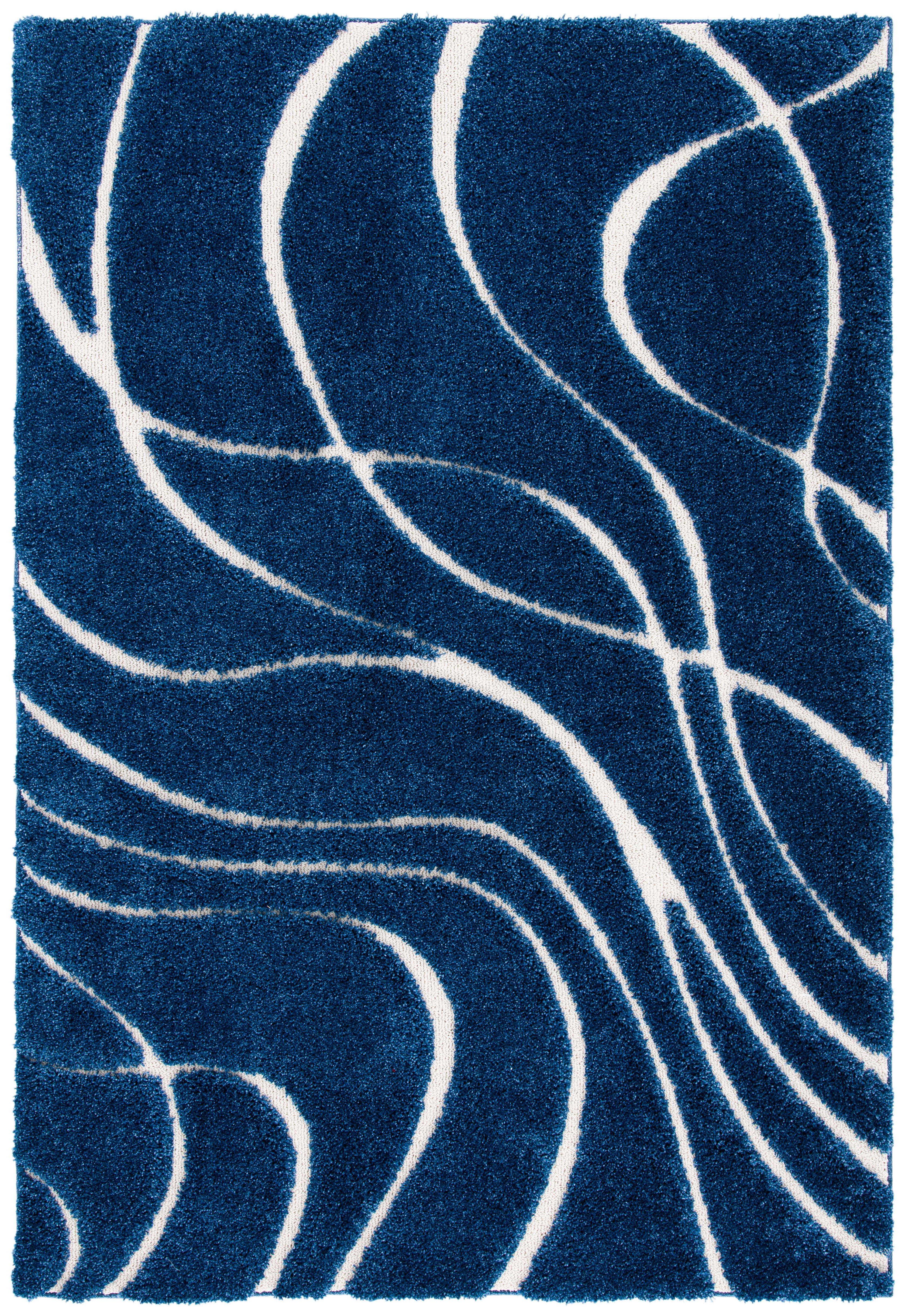 SAFAVIEH Florida Tamzen Abstract Shag Area Rug, Navy/Ivory, 2'3" x 4'