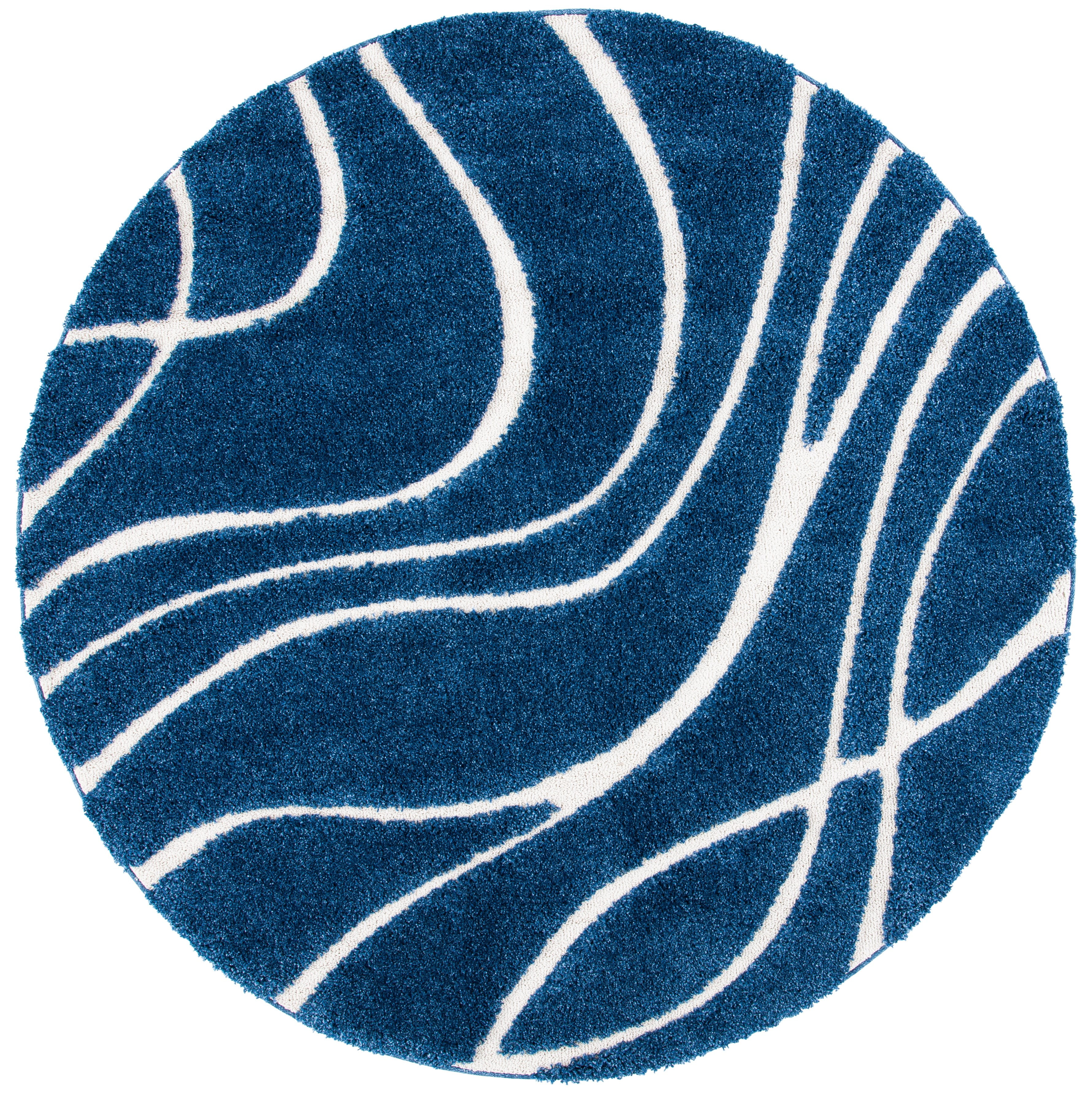 SAFAVIEH Florida Tamzen Abstract Shag Area Rug, Navy/Ivory, 4' x 4' Round
