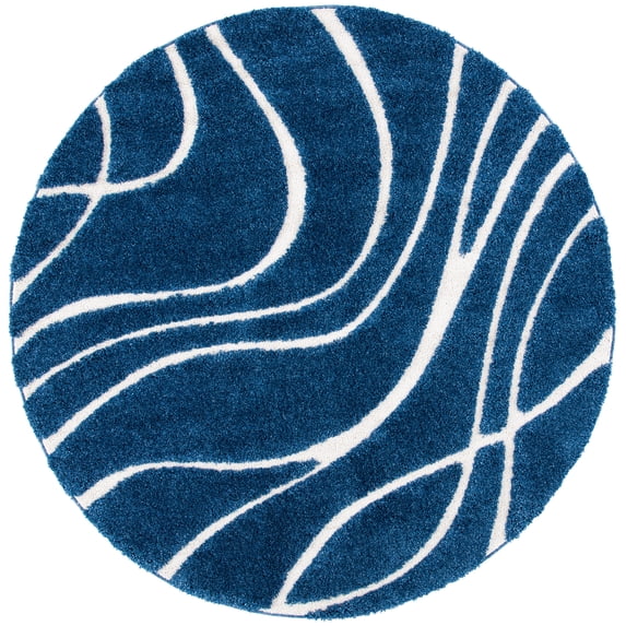 SAFAVIEH Florida Tamzen Abstract Shag Area Rug, Navy/Ivory, 4' x 4' Round