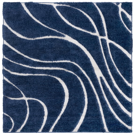 SAFAVIEH Florida Tamzen Abstract Shag Area Rug, Navy/Ivory, 4' x 4' Square