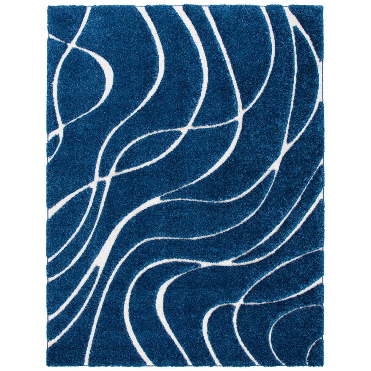 Navy and Ivory Rectangular Shag Area Rug