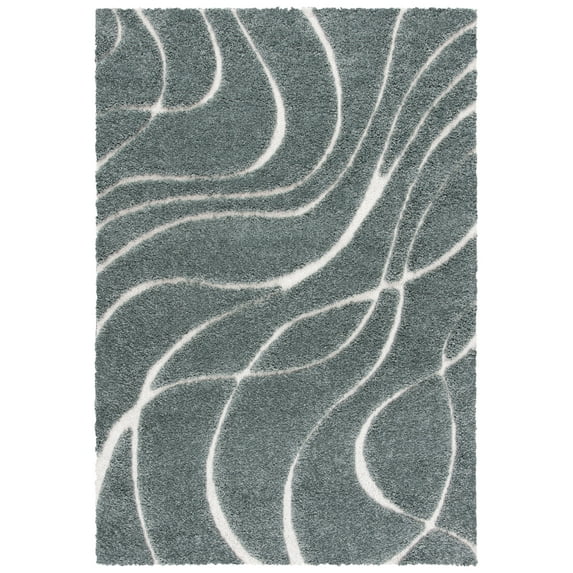 SAFAVIEH Florida Tamzen Abstract Shag Area Rug, Sage/Ivory, 4' x 6'