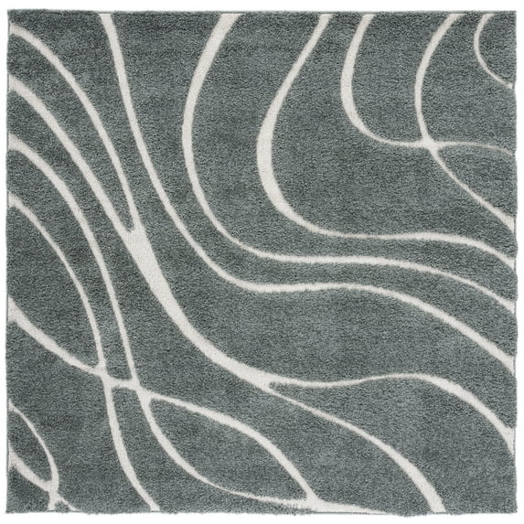 SAFAVIEH Florida Tamzen Abstract Shag Area Rug, Sage/Ivory, 6'7" x 6'7" Square